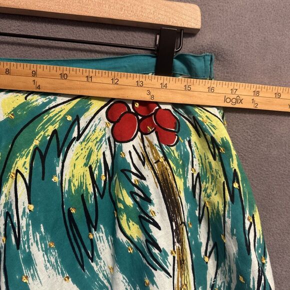 BERNADO Skirt Size 12 Graphic Beach Scene Coconuts Sequins Resort Vacation Artsy - Picture 6 of 7